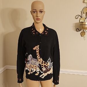 Chic Black Animal Print Cardigan